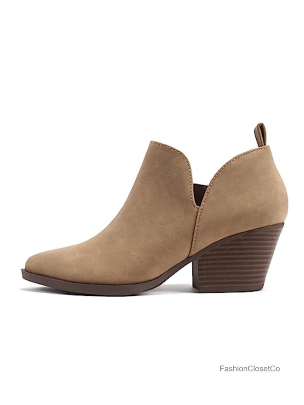 Women's Pointed Toe V-Cut Stacked Low Heel Ankle Bootie Side Zip